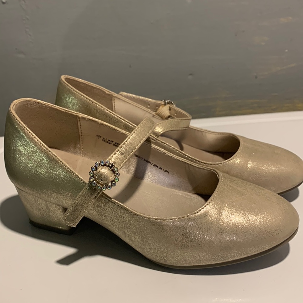 Girls Jeweled Gold Metallic Heel Shoes - size 1